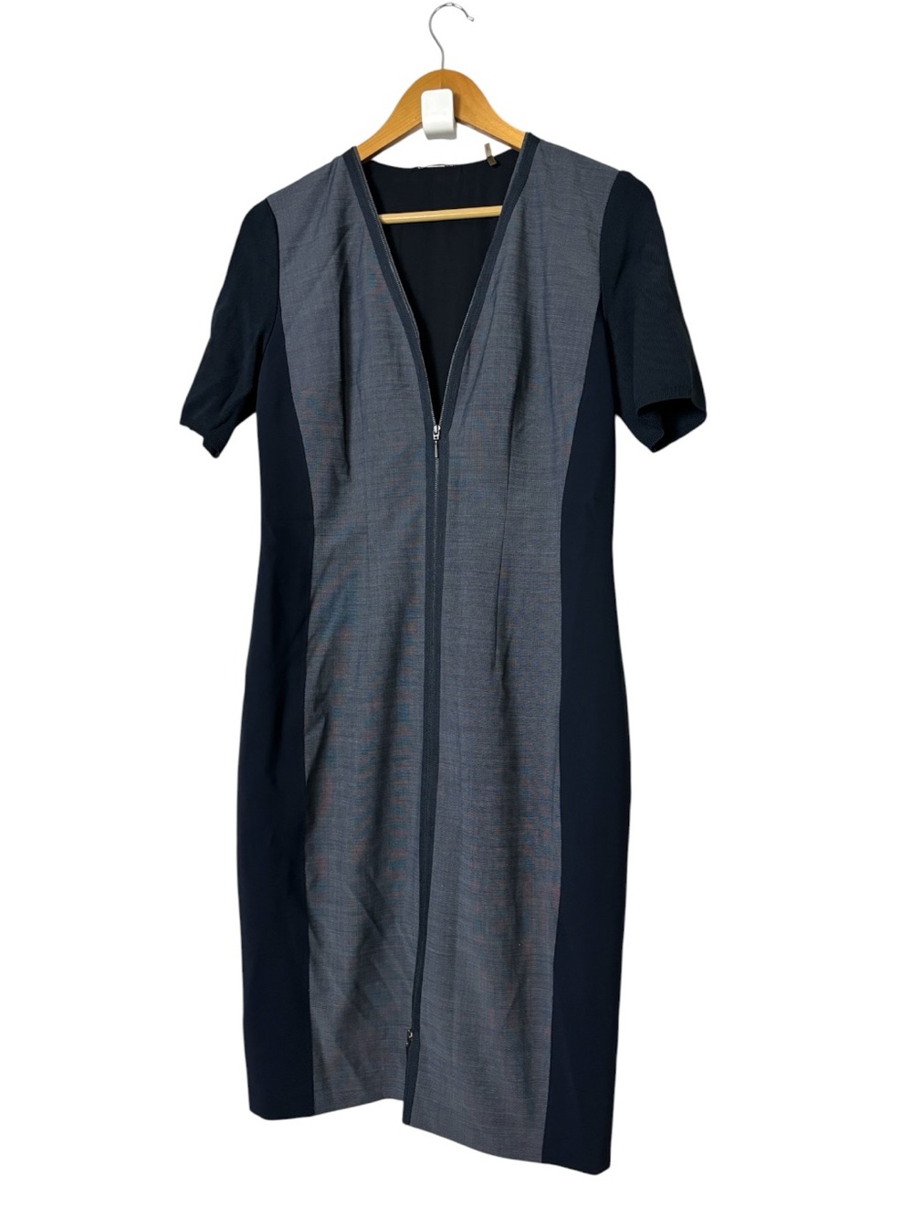 Elie Tahari Color Block Zipper Front Sheath Dress Wool Blend Size 10